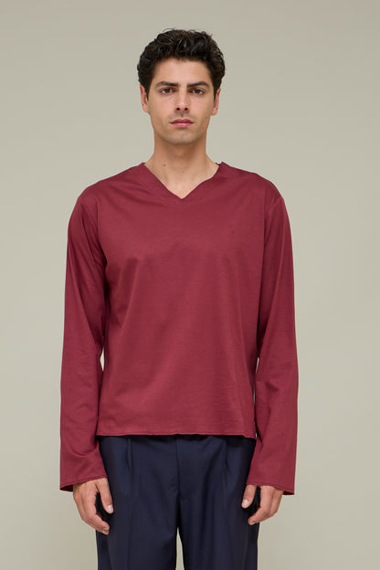 V-neck Longsleeve - Wine Bordeaux