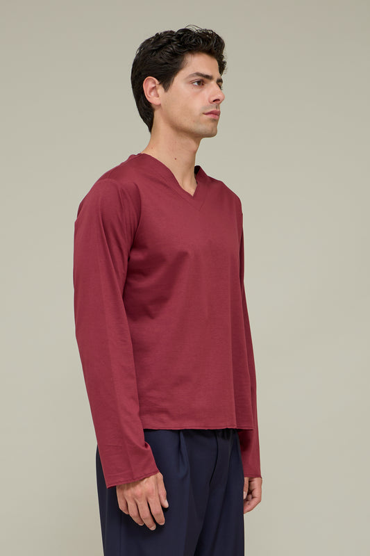 V-neck Longsleeve - Wine Bordeaux