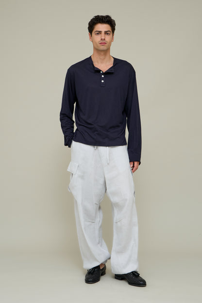 Henley Silk Longsleeve - Blu Veliero