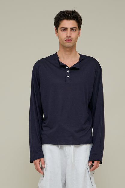 Henley Silk Longsleeve - Blu Veliero