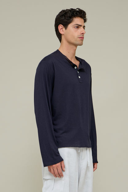 Henley Silk Longsleeve - Blu Veliero