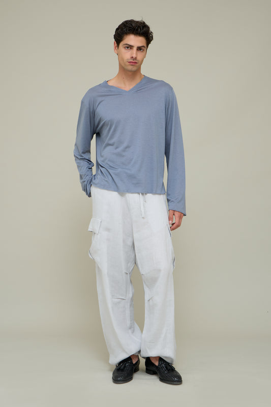 V-neck Silk Longsleeve - Polvere di Cielo