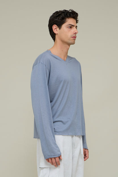 V-neck Silk Longsleeve - Polvere di Cielo