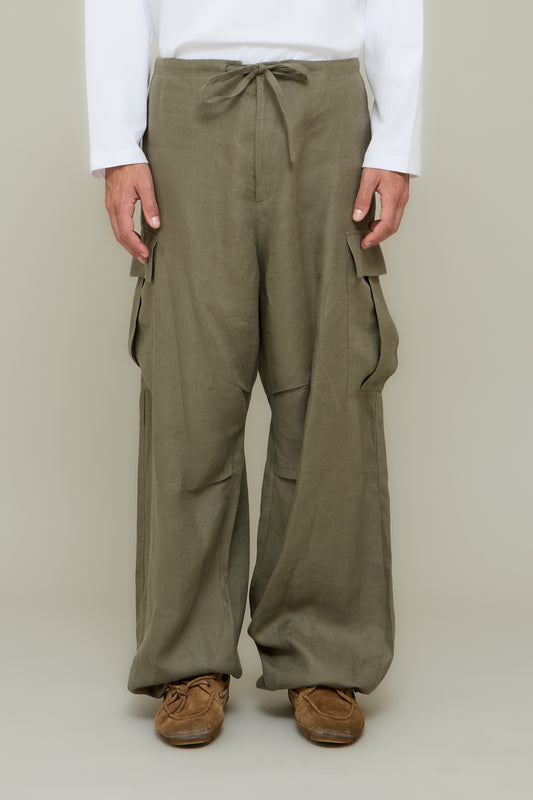 Linen Parachute Cargo - Olive Green
