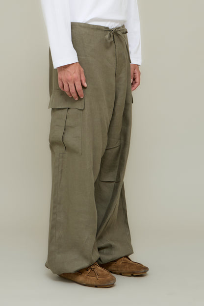 Linen Parachute Cargo - Olive Green